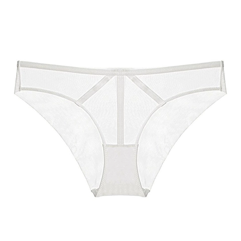 Bragas de Malla de Encaje Sexy para Mujer Transpirable Entrepierna de Algodón Cintura Baja Briefs Transparente Ropa Interior Sin Costuras Color Sólido