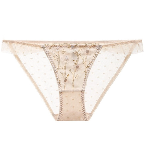 Bragas de Encaje Sexy para Mujer Malla Transparente Bordado Floral Transpirable Cintura Baja Sin Costuras Bragas de Poliamida