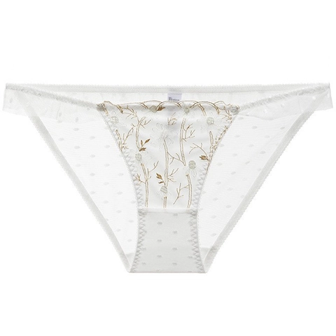 Bragas de Encaje Sexy para Mujer Malla Transparente Bordado Floral Transpirable Cintura Baja Sin Costuras Bragas de Poliamida
