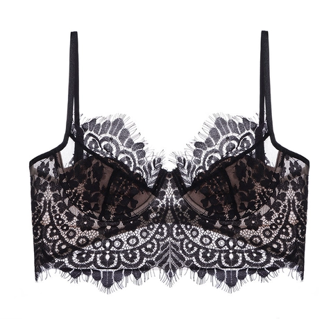 Französisch Sexy Wimpernspitze BH Und Slip Für Damen Dünn U-Förmig Rückenfrei Blumenstickerei Weicher Bügel Lingerie