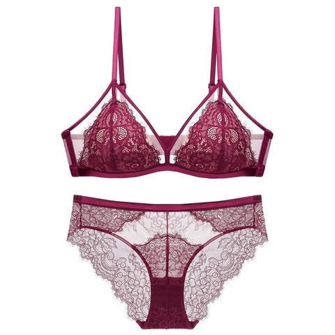 Reggiseno Senza Ferretto in Pizzo Francese E Slip Con Ricamo Floreale Biancheria Intima Traspirante Donna Sexy Comoda