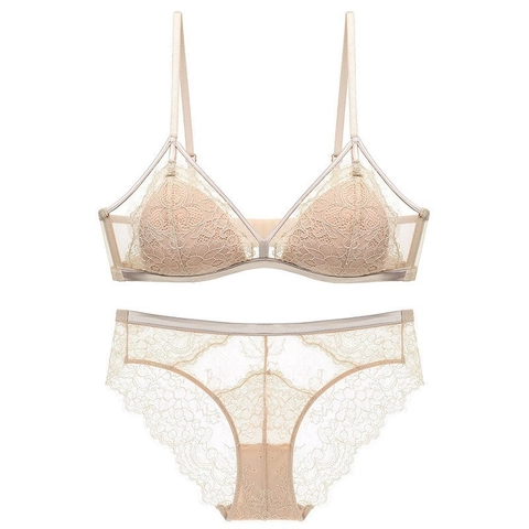 Reggiseno Senza Ferretto in Pizzo Francese E Slip Con Ricamo Floreale Biancheria Intima Traspirante Donna Sexy Comoda