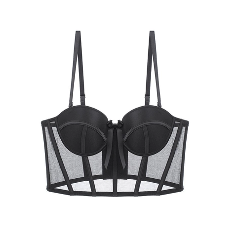 Sujetador Tipo Bustier Sexy Francés Para Mujer Con Aros Suaves Soporte De Varillas Malla Push Up Corsé De Línea Larga