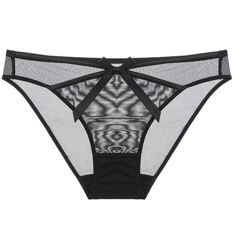 Sexy Women Lace Mesh Panties Bow Low Waist Ultra Thin Transparent Breathable Lingerie Briefs Underwear For Women