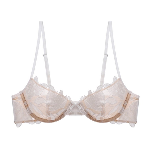 Damen Sexy Blumenstickerei Spitze BH Ultradünn Atmungsaktiv Push-Up Mit Bügel Französischer Stil Mesh Lingerie Für Alltag