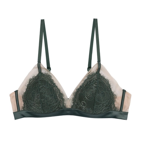 Bralette en Dentelle de Cils Sexy de Style Français Pour Femmes Bonnet Triangle Sans Armature Patchwork en Maille Soutien-Gorge en Satin