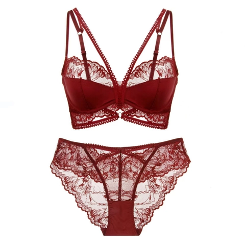 Französische Sexy Ultradünne Spitze Lingerie BH Slip Für Damen Mit Bügel Blumen Stickerei Satin Patchwork Atmungsaktiv