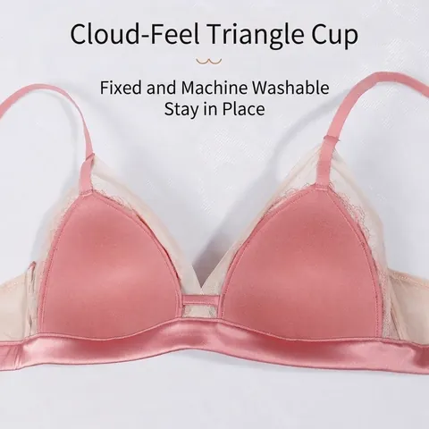 Dames Franse Romantische Sexy Driehoekige Cup Wimperkant Bralette Draadloze Push Up Ademende Lingerie Borduurwerk Beha Top
