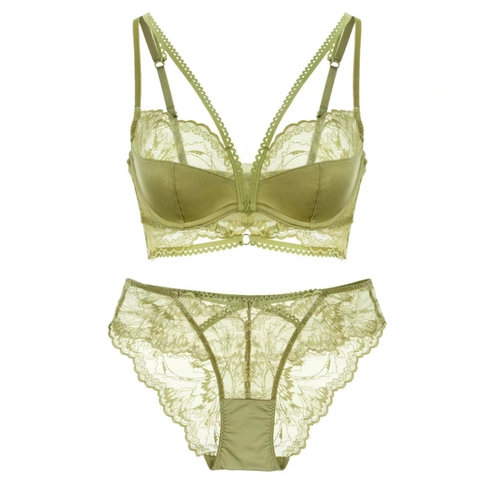 Französische Sexy Ultradünne Spitze Lingerie BH Slip Für Damen Mit Bügel Blumen Stickerei Satin Patchwork Atmungsaktiv