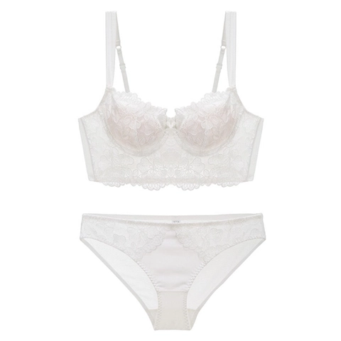 Franse Stijl Bloemen Borduurwerk Kant Push Up Beha en Slip Met Beugel Longline Ademend Elegant Vrouwen Lingerie