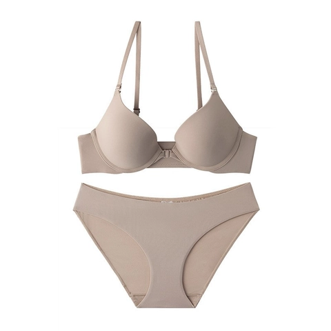 Conjunto de Sujetador Sin Costuras con Cierre Frontal para Mujer Fino Escote en V Profundo Push Up Lencería de Poliamida Diario
