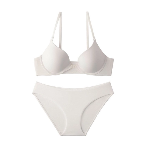 Conjunto de Sujetador Sin Costuras con Cierre Frontal para Mujer Fino Escote en V Profundo Push Up Lencería de Poliamida Diario