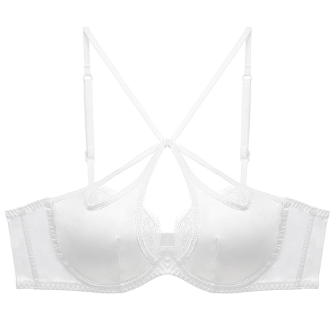 Französischer Stil Sexy Spitzen BH Für Damen Dünne Satin Lingerie Überkreuzte Riemen Hohl Wimpernspitze Weicher Bügel Unterwäsche