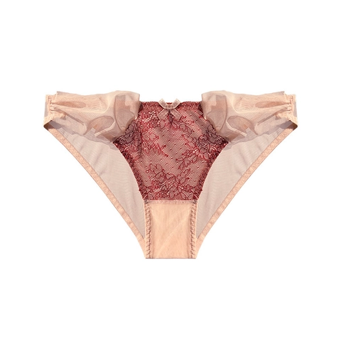French Sexy Lace Panties For Women Ultra Thin Breathable Mesh Transparent Bow Low Waist Briefs Large Size Lingerie Underwear