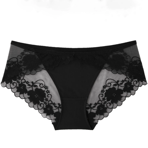Women Sexy Floral Lace Panties Low Waist Breathable Hollow Out Bikini Underwear With Cotton Crotch Plus Size Lingerie