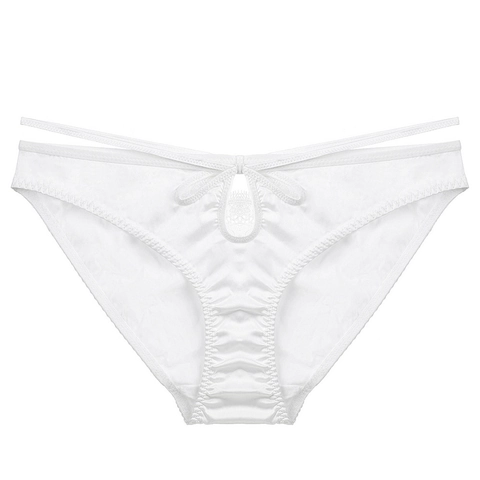 Women Sexy Satin Lace Panties Low Waist Keyhole Cutout Briefs With Bow Breathable Hip Lift Lingerie Solid Color Underwear