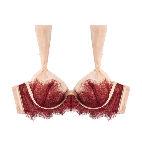 Französischer Sexy Ultradünner Wimpernspitzen BH Und Slip Für Damen Atmungsaktiver Minimizer Push Up Bügel Mesh Lingerie Unterwäsche