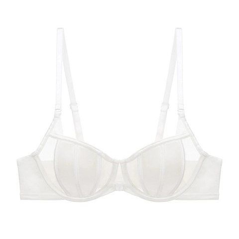 French Sexy Front Buckle Rabbit Ear Thin Mold Cup Bra For Women Glossy Satin Mesh Splicing Minimizer Bra Underwire Lingerie Underwear
