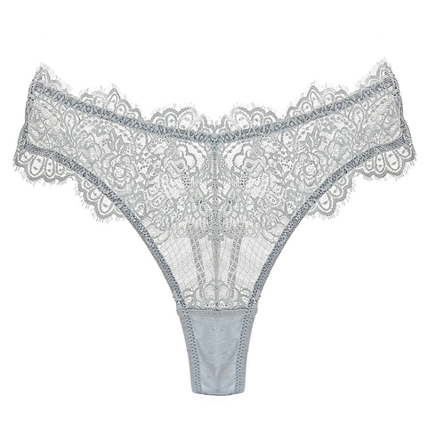 Sexy Kant String Voor Vrouwen Bloemen Borduursel Lage Taille Wimperkant T-Back Slipjes Ademend Opengewerkt Lingerie Ondergoed