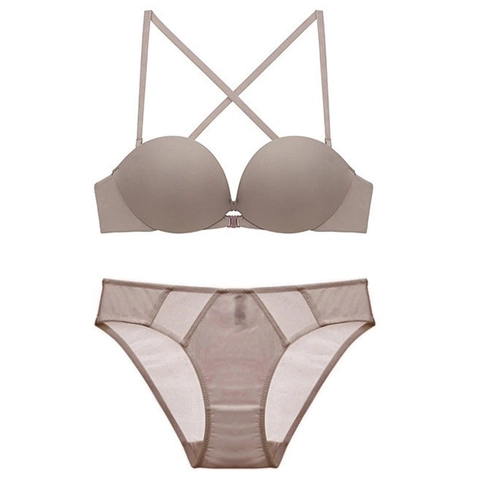Style Français Ensemble Soutien-Gorge Et Culotte Sans Couture Femmes Push Up Lingerie Avec Dos Croisé Bretelles Amovibles