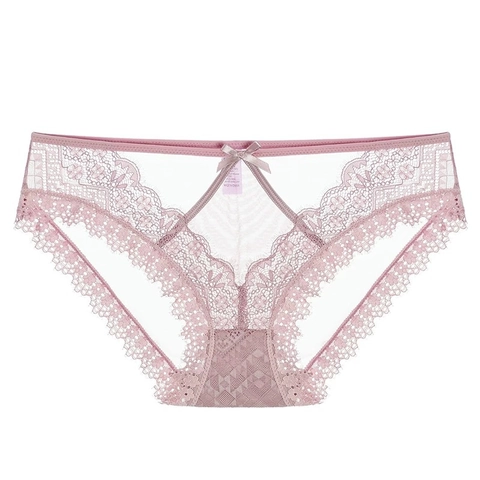 Culottes en Dentelle Sexy pour Femmes Respirant Entrejambe en Coton Ajouré Lingerie Transparente Slips Taille Basse Avec Nœud