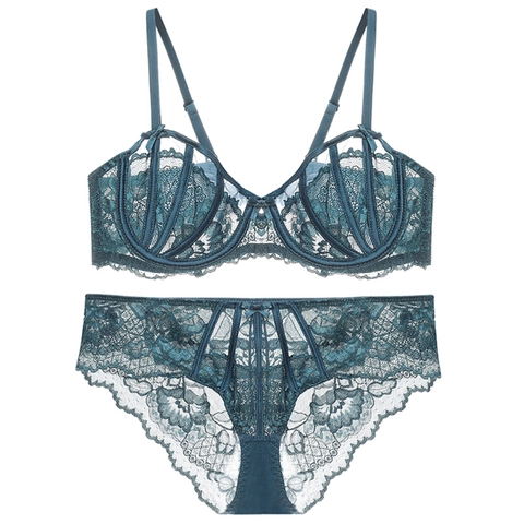 Intimo in Pizzo Francese Sexy Reggiseno Con Ferretto Ultrasottile E Mutandine Per Seno Grande Donna Biancheria Ricamata