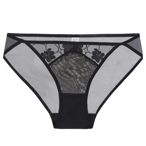 Culotte en Maille Broderie Dentelle Sexy de Style Français pour Femmes Soufflet en Coton Respirant Taille Moyenne Slip Transparent Lingerie