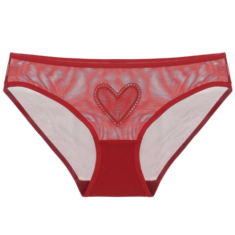 Mutandine da Donna Sexy in Rete Stile Francese Ricamo a Cuore Traspirante a Vita Media Biancheria Intima Romantica