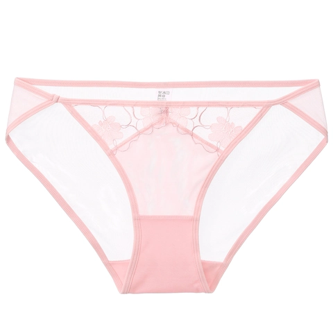 Culotte en Maille Broderie Dentelle Sexy de Style Français pour Femmes Soufflet en Coton Respirant Taille Moyenne Slip Transparent Lingerie