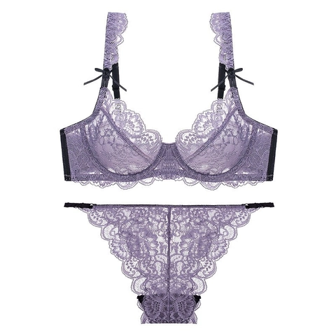 Sexy Spitze Dessous Set Damen Ultradünne Transparente Blumenstickerei BH Und Unterwäsche Mit Bügel Schleife Dekor Set