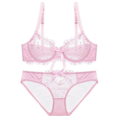 Sexy Ultradünne Transparente Blumen Spitze BH und Slip Kollektion Für Damen Stickerei Unterwäsche Dessous mit Schleife