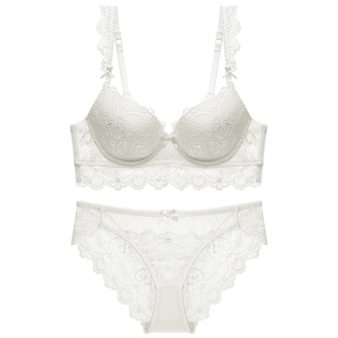 Set Lingerie da Donna Sexy in Pizzo Floreale Scollo a V Profondo Push Up Reggiseno e Mutandine Elegante Biancheria Intima