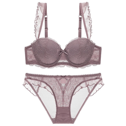 Ensemble de Lingerie en Dentelle Sexy Française pour Femmes Volants Floraux Soutien-gorge Push-up Et Culotte Ensemble de Sous-vêtements
