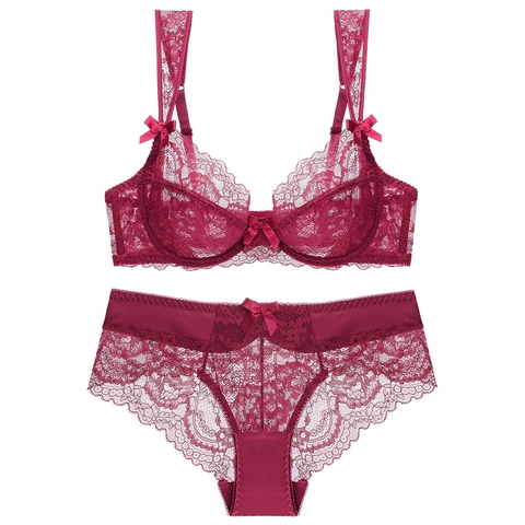 Intimo in Pizzo Sexy da Donna Stile Francese Reggiseno e Mutandine Ultrasottili Traspiranti Con Ferretto Ricamo Floreale Donna