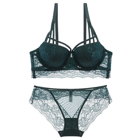 Damen Sexy Spitze Deep V Push Up BH Und Slip Riemchen Floral Stickerei Mit Bügel Lingerie Passende Bestickte Unterwäsche