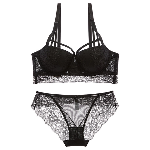 Damen Sexy Spitze Deep V Push Up BH Und Slip Riemchen Floral Stickerei Mit Bügel Lingerie Passende Bestickte Unterwäsche