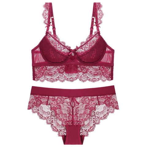 Lingerie Sexy in Pizzo da Donna Reggiseno Con Ferretto E Mutandine Ricamo Floreale Foderato in Sottile Cotone Intimo da Donna