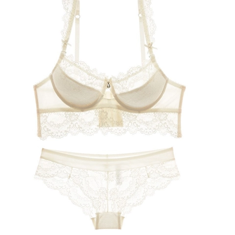 Lingerie Sexy in Pizzo da Donna Reggiseno Con Ferretto E Mutandine Ricamo Floreale Foderato in Sottile Cotone Intimo da Donna
