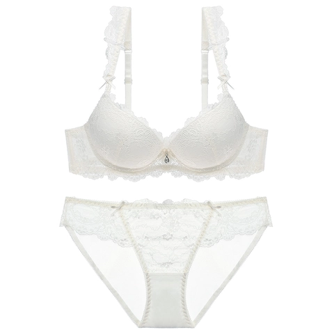 Ensemble De Lingerie Soutien-Gorge Push-Up En Dentelle Sexy Et Culotte Broderie Florale Respirant Et Confortable