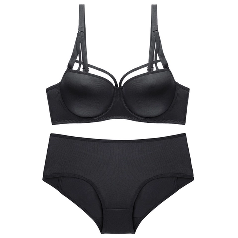 Lingerie Sans Couture Sexy pour Femmes Soutien-Gorge Et Culotte Design à Lanières Lisse Push Up Lingerie Bordeaux Noir Sous-Vêtements