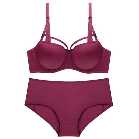 Lingerie Sans Couture Sexy pour Femmes Soutien-Gorge Et Culotte Design à Lanières Lisse Push Up Lingerie Bordeaux Noir Sous-Vêtements