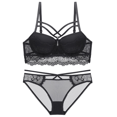 Set di Lingerie in Pizzo Floreale Sexy da Donna Reggiseno Push Up E Mutandine in Rete Con Dettaglio Cinturini Incrociati Elegante Intimo