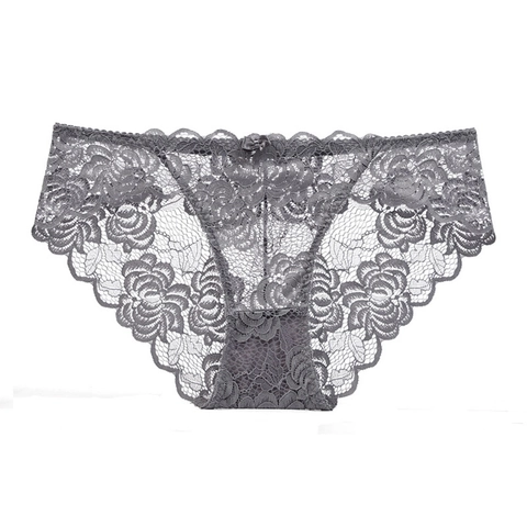 Sexy Damen Spitzenunterwäsche Ultradünn Transparent Blumenmuster Niedrige Taille Atmungsaktiv Hohl Lingerie Mit Schleife