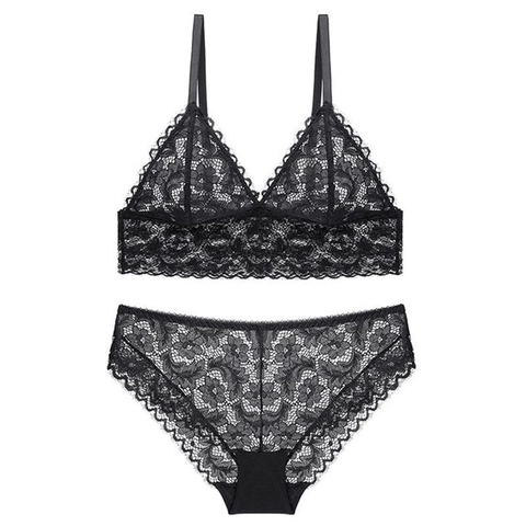 French Style Sexy Lace Bra And Panty Wireless Triangle Cup Ultra Thin Breathable Floral Lingerie For Women Intimates
