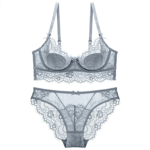 French Sexy Lace Bra And Panty For Women Ultra Thin Underwire Bralette Floral Embroidery Large Size Lingerie Bra And Briefs