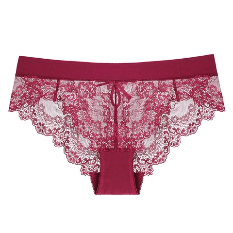 Women Sexy Lace Panties Ultra-Thin Transparent Low Waist Floral Embroidery Briefs Cotton Crotch Breathable Hollow Lingerie
