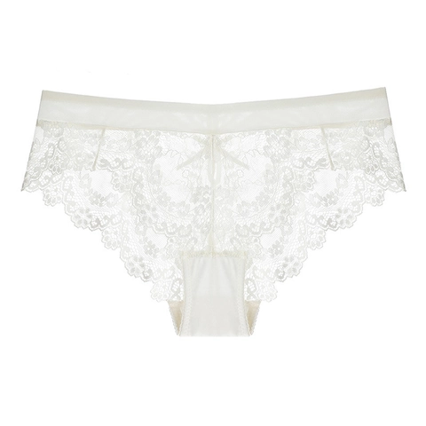 Women Sexy Lace Panties Ultra-Thin Transparent Low Waist Floral Embroidery Briefs Cotton Crotch Breathable Hollow Lingerie
