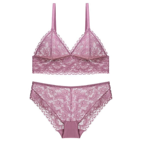 French Style Sexy Lace Bra And Panty Wireless Triangle Cup Ultra Thin Breathable Floral Lingerie For Women Intimates