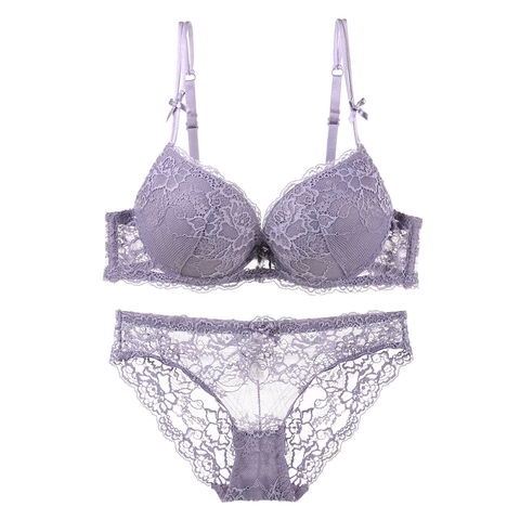 Sexy Conjunto de Sujetador y Bragas de Encaje con Cuello en V Profundo para Mujer Conjunto de Lencería Floral Transpirable