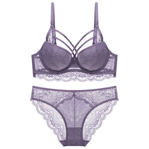 Damen Sexy Floral Spitze BH Und Unterhose Set Push Up Riemchen Lingerie Bügel Stickerei Lingerie Set Für Date Nacht